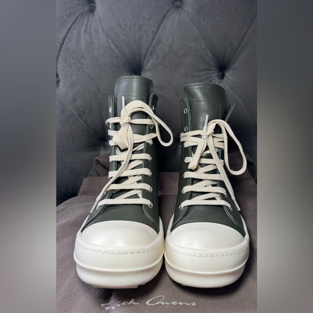 Rick OWENS Green high sneakers - Picture 2 of 5